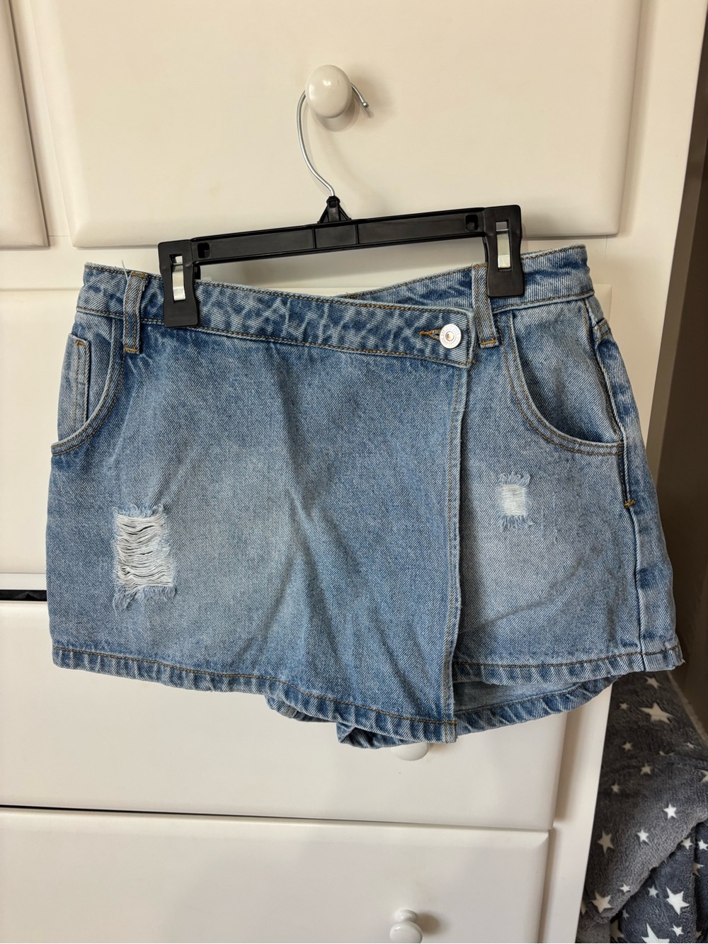 Endless Rose Light Blue Distressed Denim Skort
